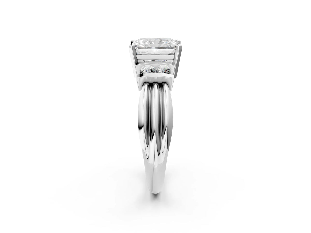 Three-Stone Pear Cut Diamond Channel Set Ring in Silver with Bar Prongs_110