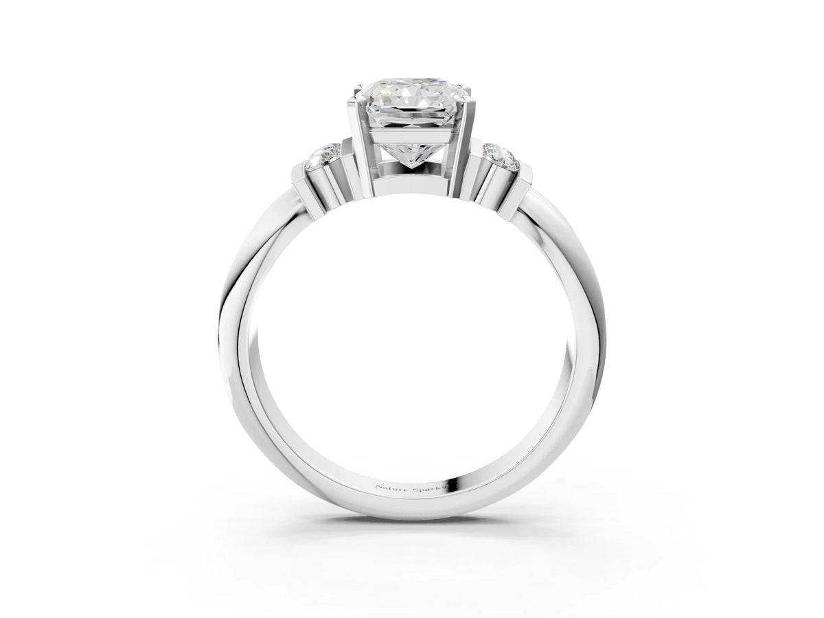 Three-Stone Pear Cut Diamond Channel Set Ring in Silver with Bar Prongs_111
