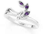 Three-Stone Round Amethyst Leaf Bypass Ring in White gold with Bezel Setting_1