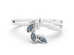 Three-Stone Round Aquamarine Leaf Bypass Ring in Platinum with Bezel Setting