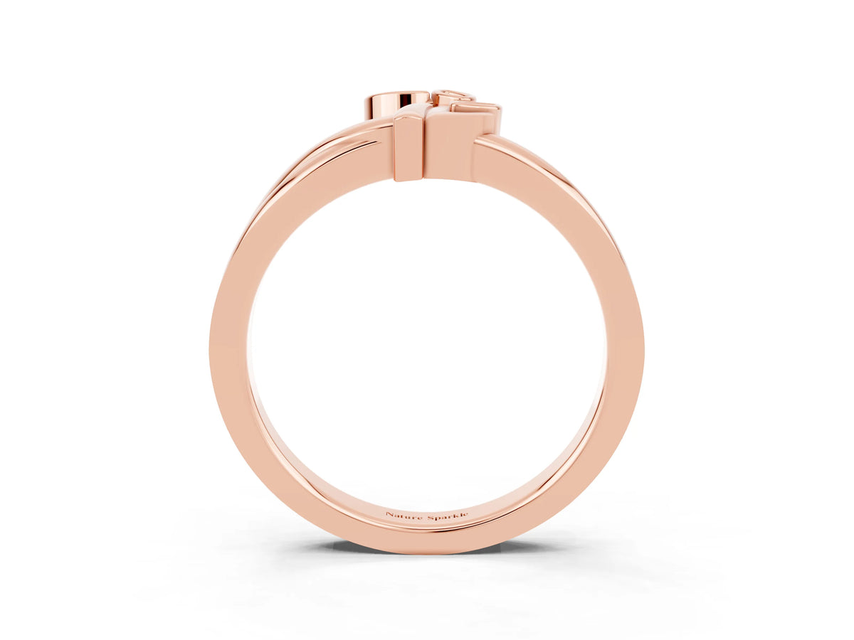 Three-Stone Round Aquamarine Leaf Bypass Ring in Rose gold with Bezel Setting_3