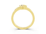 Three-Stone Round Aquamarine Leaf Bypass Ring in Yellow gold with Bezel Setting_3