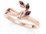 Three-Stone Round Blue Sapphire Leaf Bypass Ring in Rose gold with Bezel Setting_1