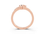 Three-Stone Round Blue Sapphire Leaf Bypass Ring in Rose gold with Bezel Setting_3