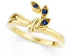 Three-Stone Round Blue Sapphire Leaf Bypass Ring in Yellow gold with Bezel Setting_1