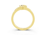 Three-Stone Round Blue Sapphire Leaf Bypass Ring in Yellow gold with Bezel Setting_3
