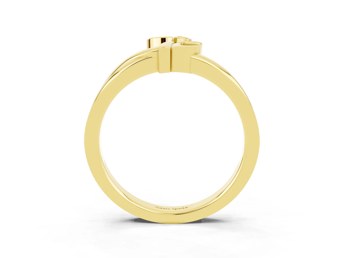 Three-Stone Round Blue Sapphire Leaf Bypass Ring in Yellow gold with Bezel Setting_3