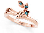 Three-Stone Round Blue Topaz Leaf Bypass Ring in Rose gold with Bezel Setting_1