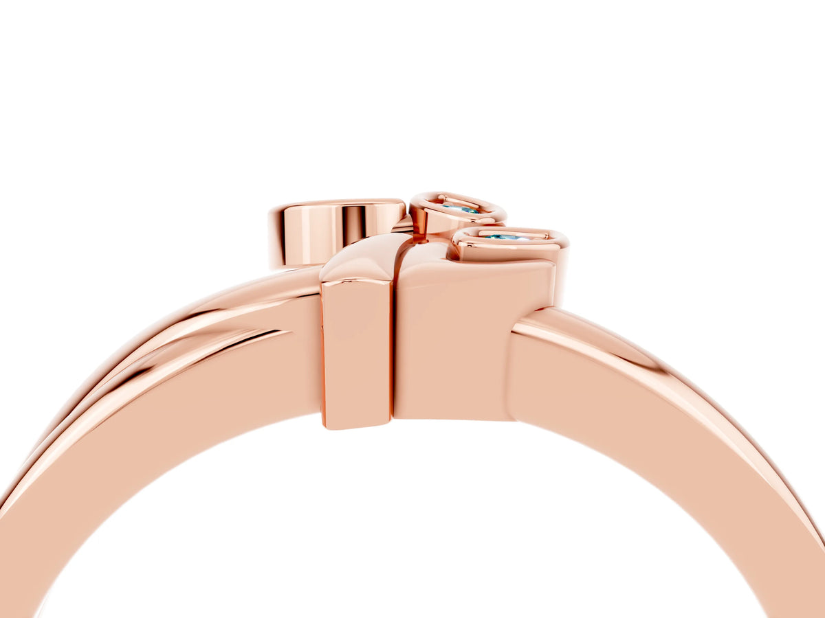 Three-Stone Round Blue Topaz Leaf Bypass Ring in Rose gold with Bezel Setting_4