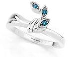 Three-Stone Round Blue Topaz Leaf Bypass Ring in White gold with Bezel Setting_1