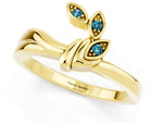 Three-Stone Round Blue Topaz Leaf Bypass Ring in Yellow gold with Bezel Setting_1