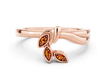 Three-Stone Round Citrine Leaf Bypass Ring in Rose gold with Bezel Setting