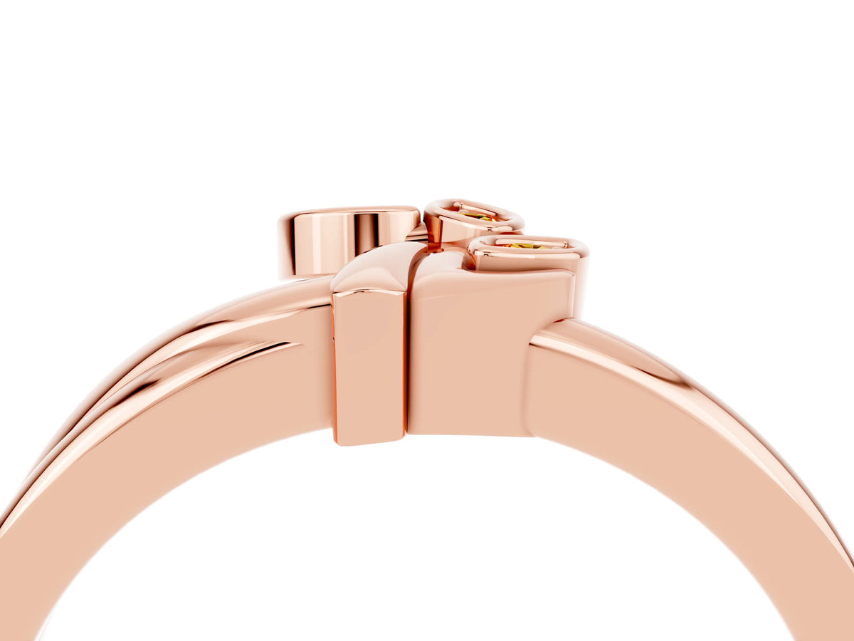 Three-Stone Round Citrine Leaf Bypass Ring in Rose gold with Bezel Setting_4