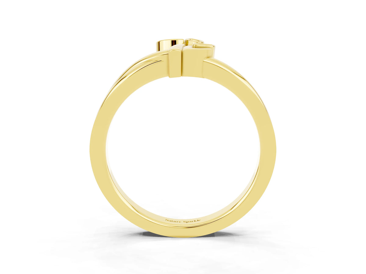 Three-Stone Round Citrine Leaf Bypass Ring in Yellow gold with Bezel Setting_3