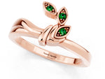 Three-Stone Round Emerald Leaf Bypass Ring in Rose gold with Bezel Setting_1