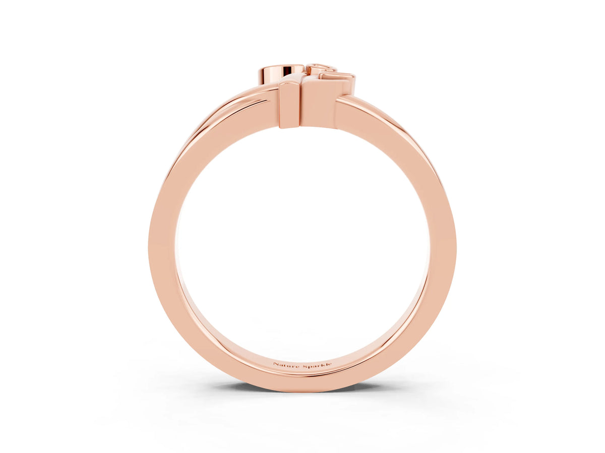 Three-Stone Round Emerald Leaf Bypass Ring in Rose gold with Bezel Setting_3