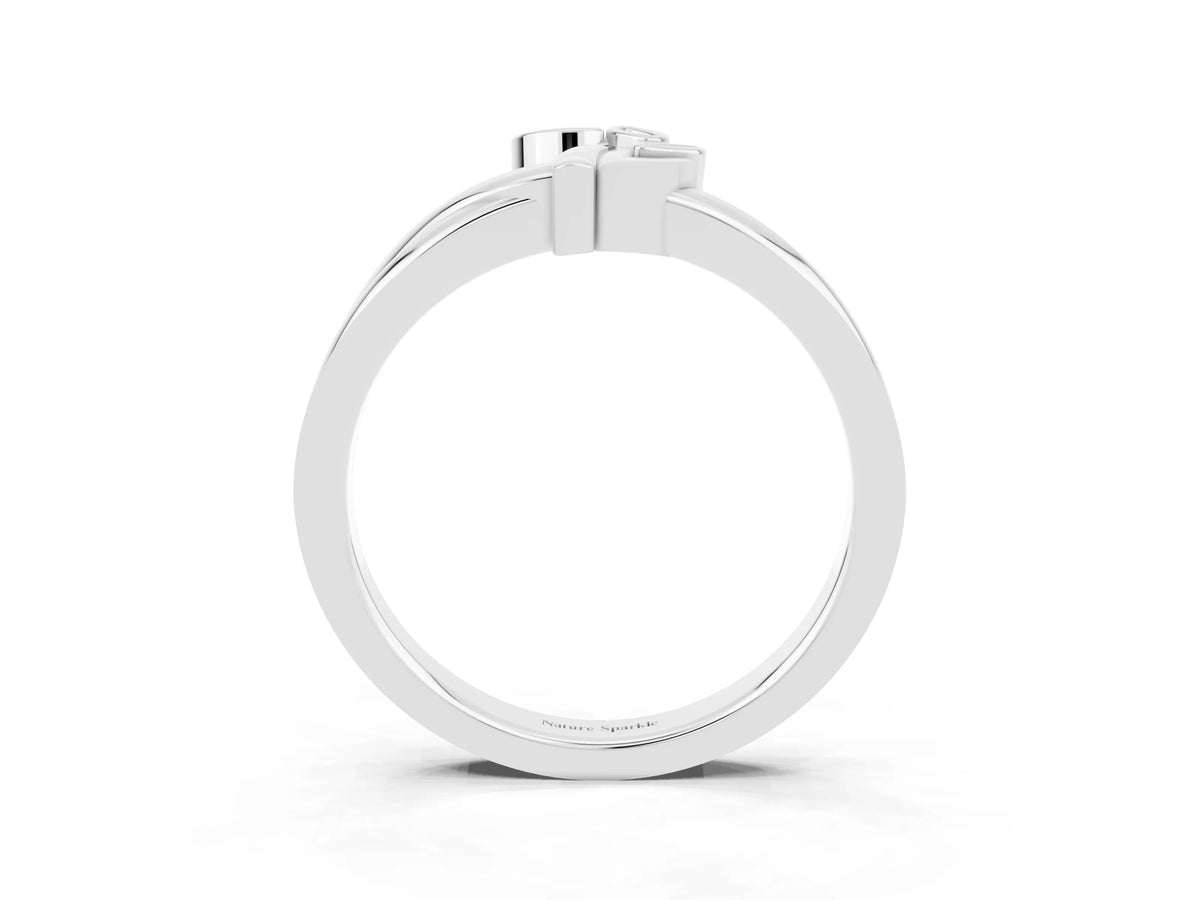 Three-Stone Round Emerald Leaf Bypass Ring in White gold with Bezel Setting_3