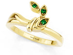 Three-Stone Round Emerald Leaf Bypass Ring in Yellow gold with Bezel Setting_1