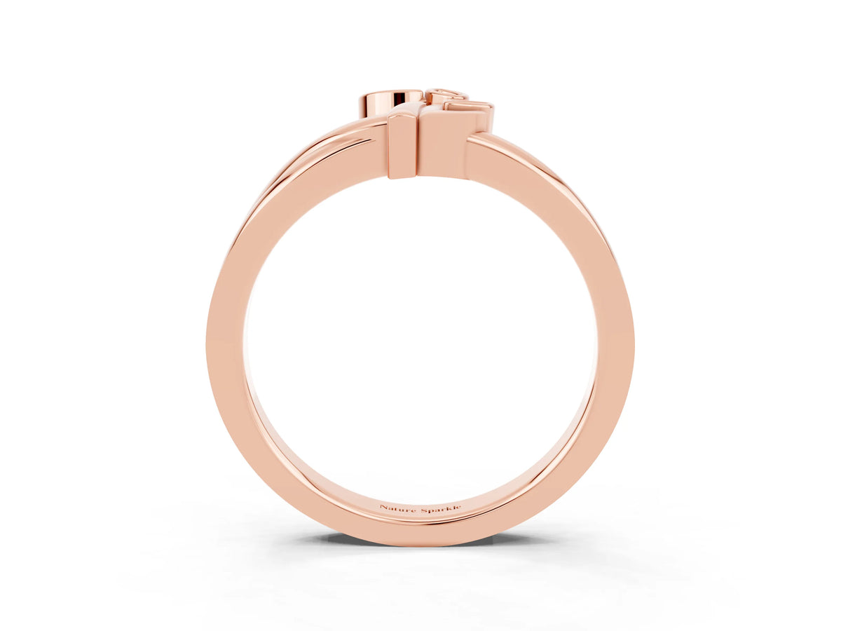 Three-Stone Round Garnet Leaf Bypass Ring in Rose gold with Bezel Setting_3