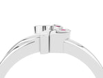 Three-Stone Round Garnet Leaf Bypass Ring in White gold with Bezel Setting_4