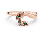 Three-Stone Round Green Sapphire Leaf Bypass Ring in Rose gold with Bezel Setting
