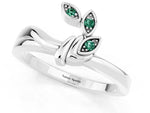 Three-Stone Round Green Sapphire Leaf Bypass Ring in Silver with Bezel Setting_1
