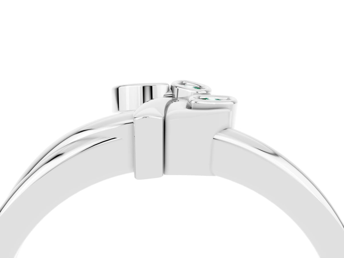 Three-Stone Round Green Sapphire Leaf Bypass Ring in White gold with Bezel Setting_4