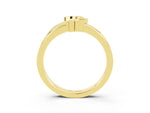 Three-Stone Round Green Sapphire Leaf Bypass Ring in Yellow gold with Bezel Setting_3