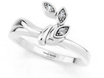 Three-Stone Round Moissanite Leaf Bypass Ring in Platinum with Bezel Setting_1