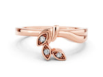 Three-Stone Round Moissanite Leaf Bypass Ring in Rose gold with Bezel Setting
