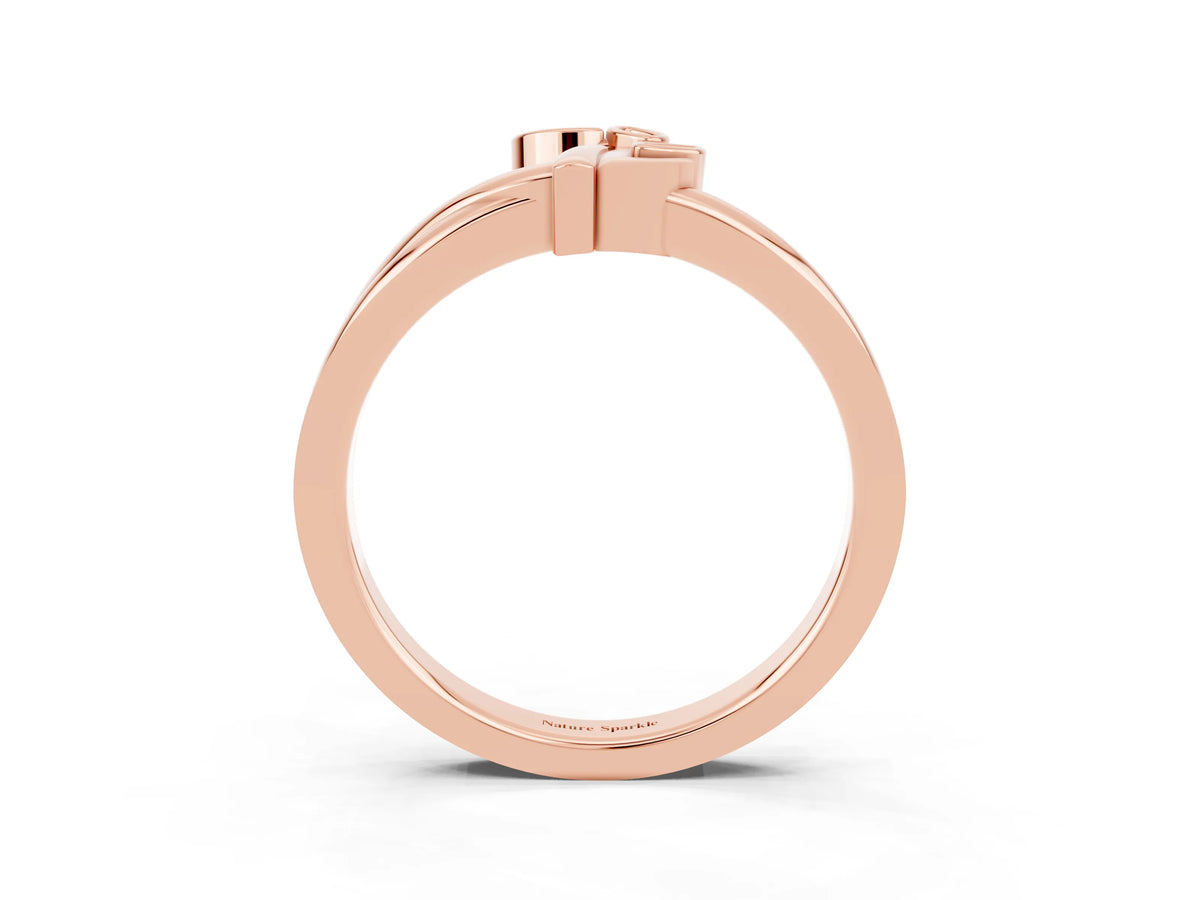 Three-Stone Round Moissanite Leaf Bypass Ring in Rose gold with Bezel Setting_3