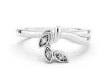 Three-Stone Round Moissanite Leaf Bypass Ring in White gold with Bezel Setting