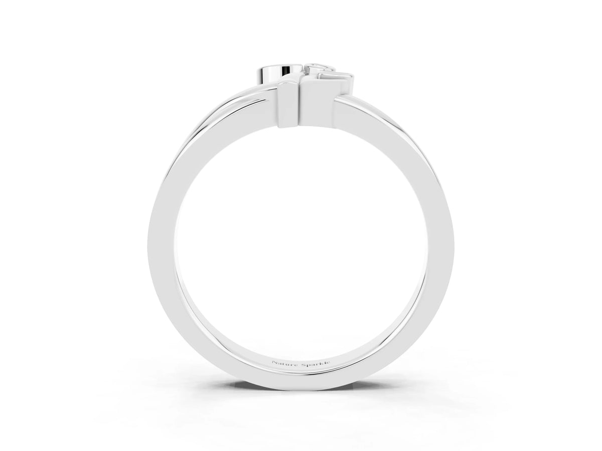 Three-Stone Round Moissanite Leaf Bypass Ring in White gold with Bezel Setting_3