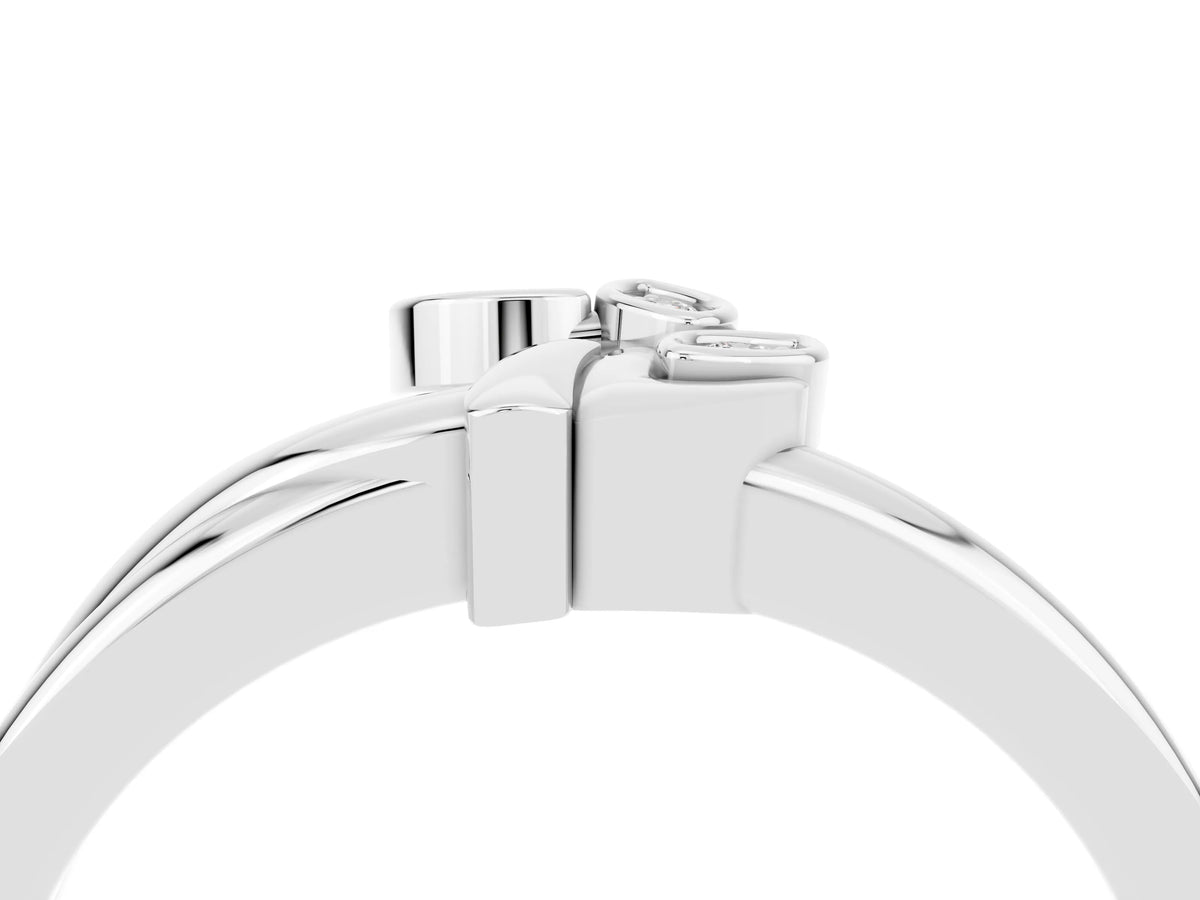 Three-Stone Round Moissanite Leaf Bypass Ring in White gold with Bezel Setting_4