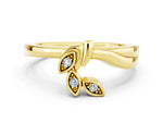 Three-Stone Round Moissanite Leaf Bypass Ring in Yellow gold with Bezel Setting