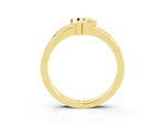 Three-Stone Round Moissanite Leaf Bypass Ring in Yellow gold with Bezel Setting_3