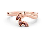 Three-Stone Round Morganite Leaf Bypass Ring in Rose gold with Bezel Setting