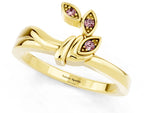 Three-Stone Round Morganite Leaf Bypass Ring in Yellow gold with Bezel Setting_1