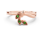Three-Stone Round Peridot Leaf Bypass Ring in Rose gold with Bezel Setting