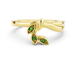 Three-Stone Round Peridot Leaf Bypass Ring in Yellow gold with Bezel Setting