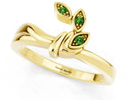Three-Stone Round Peridot Leaf Bypass Ring in Yellow gold with Bezel Setting_1