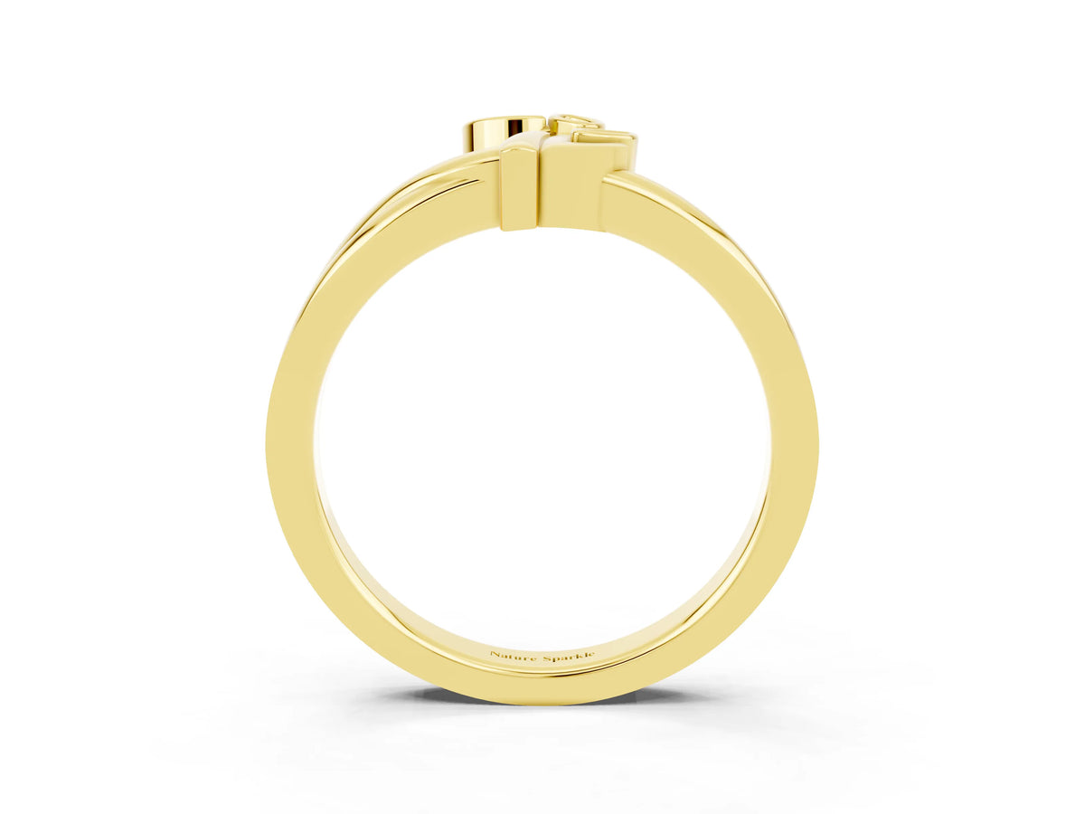 Three-Stone Round Peridot Leaf Bypass Ring in Yellow gold with Bezel Setting_3