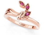 Three-Stone Round Pink Sapphire Leaf Bypass Ring in Rose gold with Bezel Setting_1