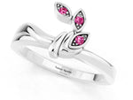 Three-Stone Round Pink Sapphire Leaf Bypass Ring in White gold with Bezel Setting_1