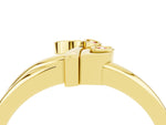 Three-Stone Round Pink Sapphire Leaf Bypass Ring in Yellow gold with Bezel Setting_4