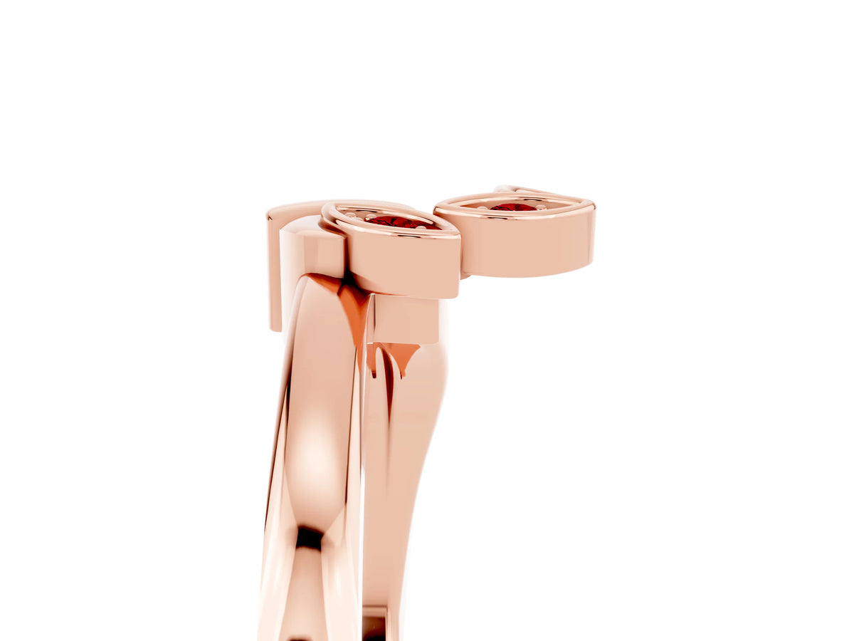 Three-Stone Round Ruby Leaf Bypass Ring in Rose gold with Bezel Setting_5