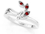 Three-Stone Round Ruby Leaf Bypass Ring in Silver with Bezel Setting_1