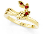 Three-Stone Round Ruby Leaf Bypass Ring in Yellow gold with Bezel Setting_1