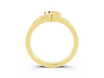Three-Stone Round Ruby Leaf Bypass Ring in Yellow gold with Bezel Setting_3