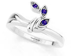 Three-Stone Round Tanzanite Leaf Bypass Ring in Platinum with Bezel Setting_1